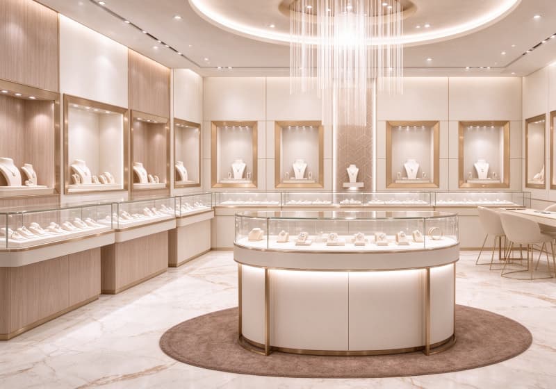 Cream Gold Curved Luxury Jewelry Shop Display Solution