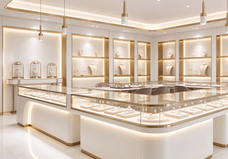 White Gold Luxury Jewelry Store Display Solution
