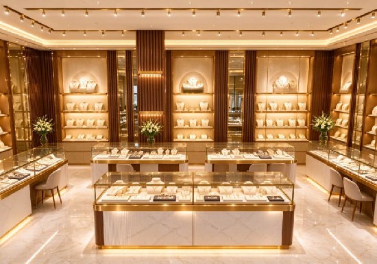 Gold Luxury Jewelry Boutique Display Solution