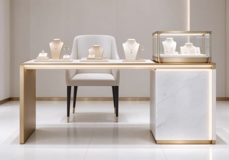 Marble Gold Luxury Jewelry Consulation Desk Display Set