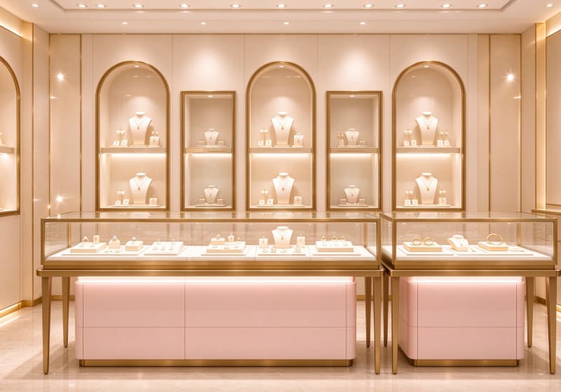 Pink Gold Soft Luxury Arch Jewelry Shop Display Solution