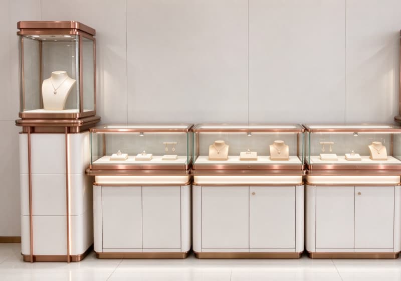 Rose Gold White Luxury Jewelry Display Counter Set