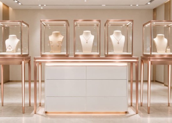 Gold Minimalist Pedestal Jewelry Display Case Set