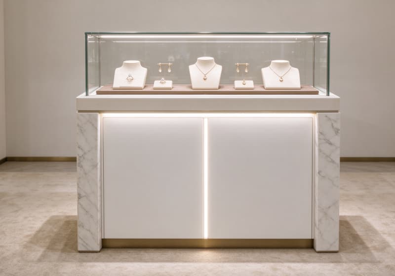 White Marble Texture Luxury Jewelry Showcase Counter