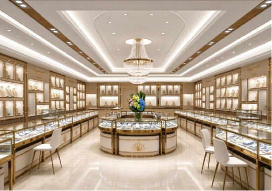Luxury Custom Jewelry Store Interior Design High-End Gold Display Cabinets for Jewellery Boutique