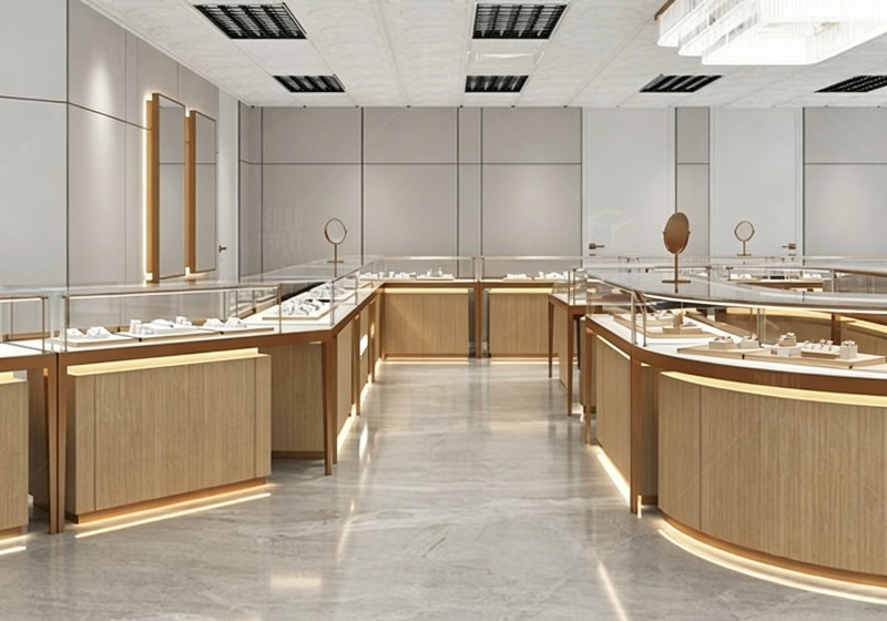 Modern Light Luxury Wood Tone Jewelry Display Cabinet
