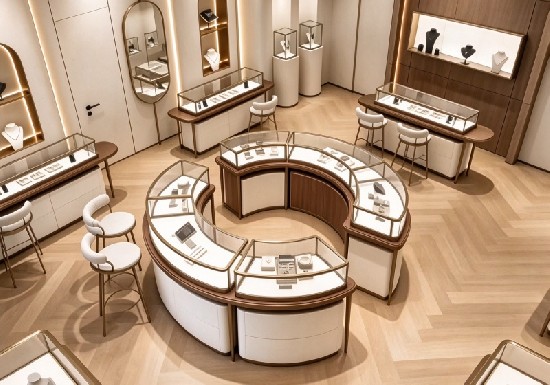 Luxury Curved Jewelry Showroom Complete Display Solution